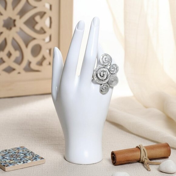 Handmade Turkish Zamak Spiral Statement Ring Boho Chic Adjustable Silver Tone - Picture 3 of 16